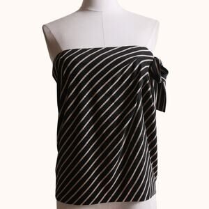 DIANE VON FURSTENBERG Vintage Black and Beige Striped Strapless Tie Tube Top